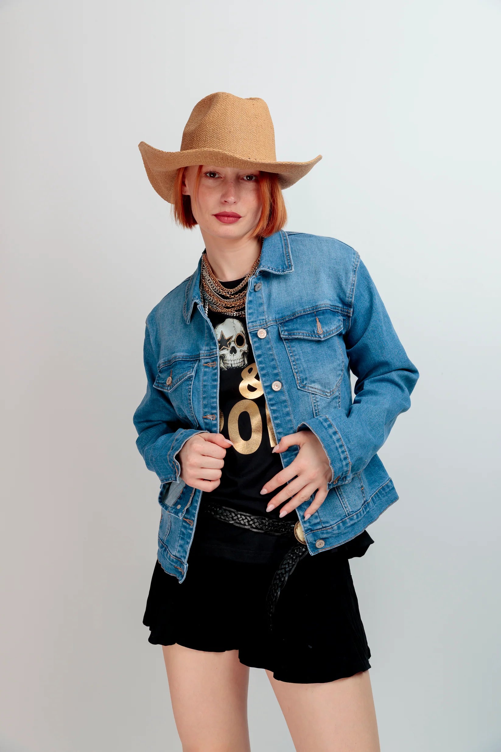 Veste en jean femme rock skull imprime dos