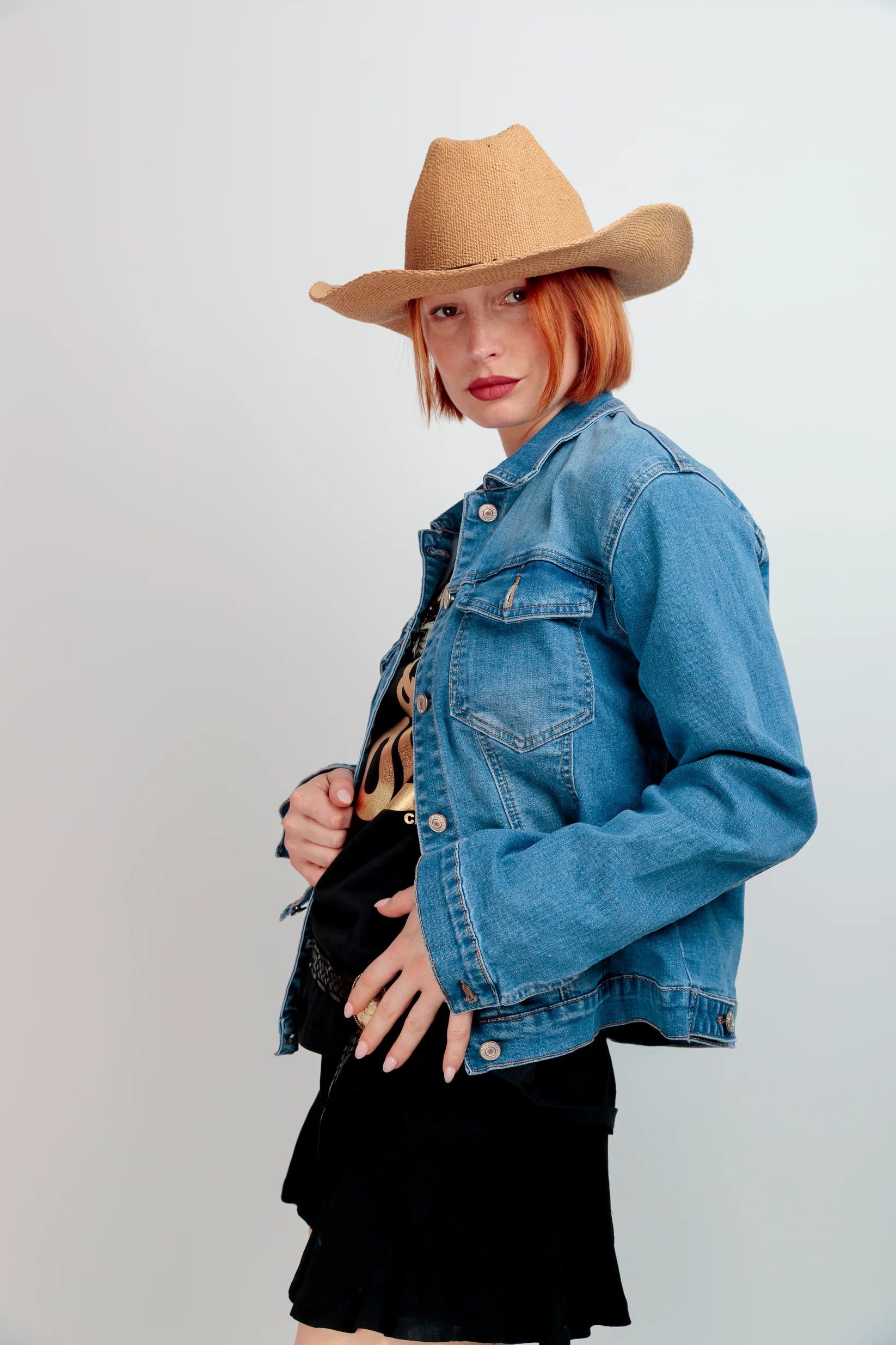 Veste en jean femme rock skull imprime dos