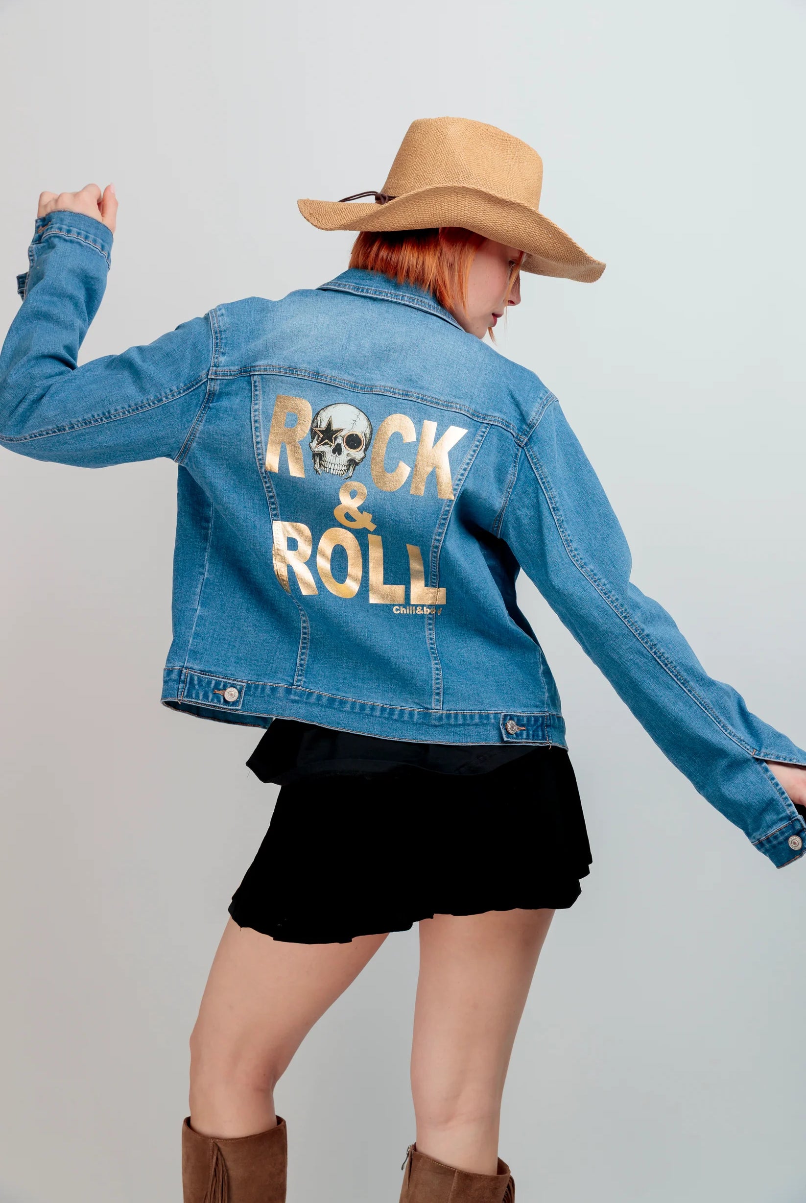 Veste en jean femme rock skull imprime dos