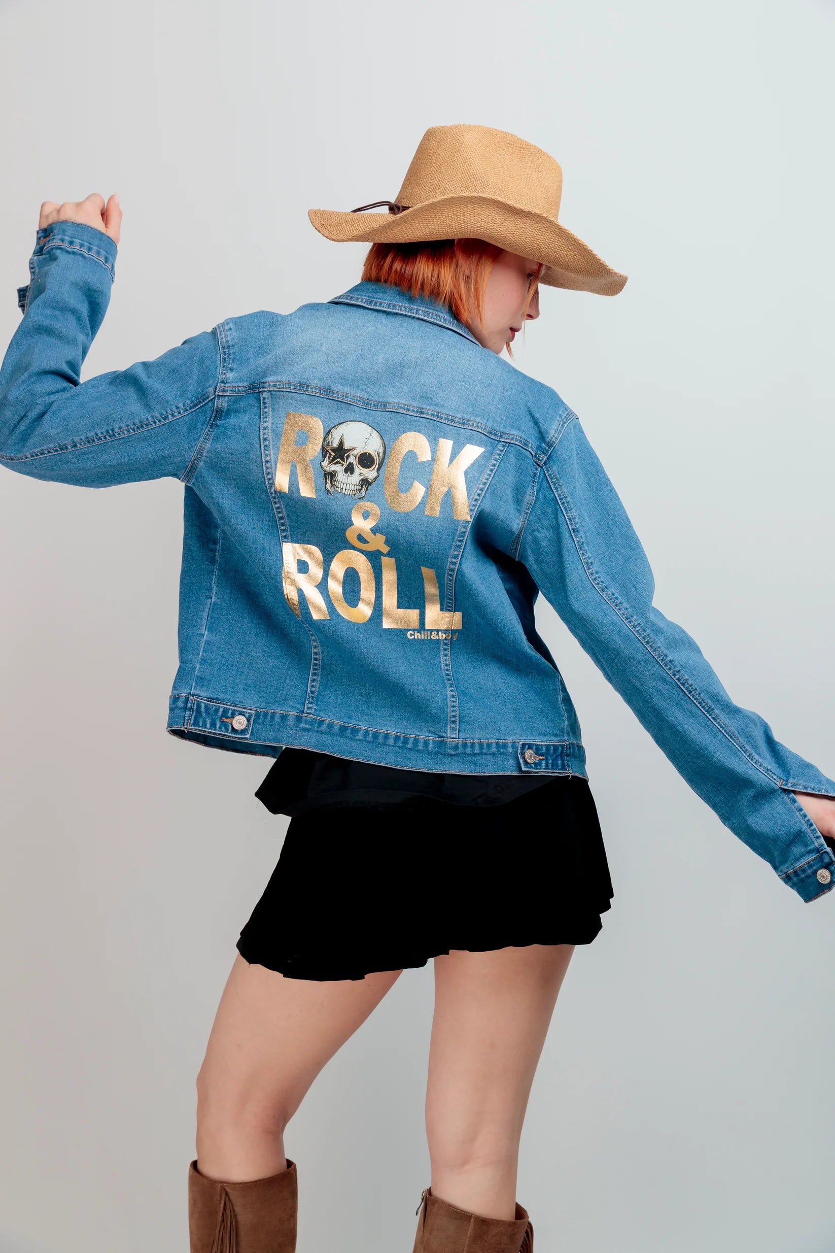 Veste en jean femme rock skull imprime dos