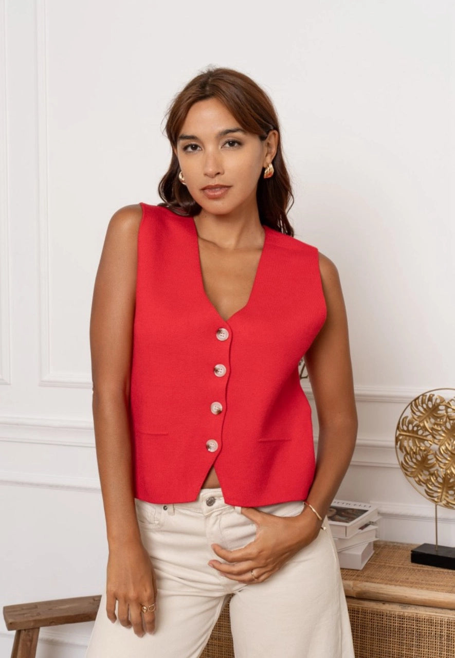 Gilet sans manche rouge femme sale