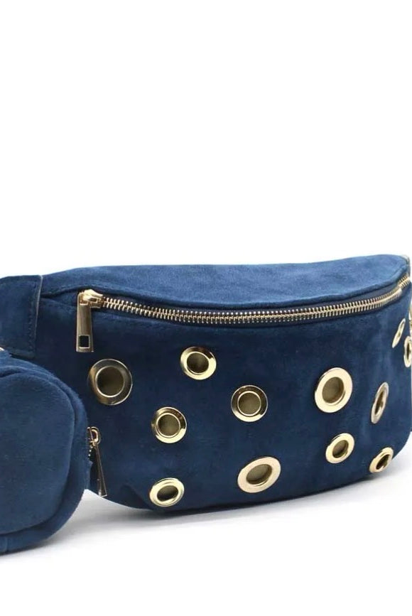 Sac banane en cuir avec oeillets dores et porte-monnaie assorti