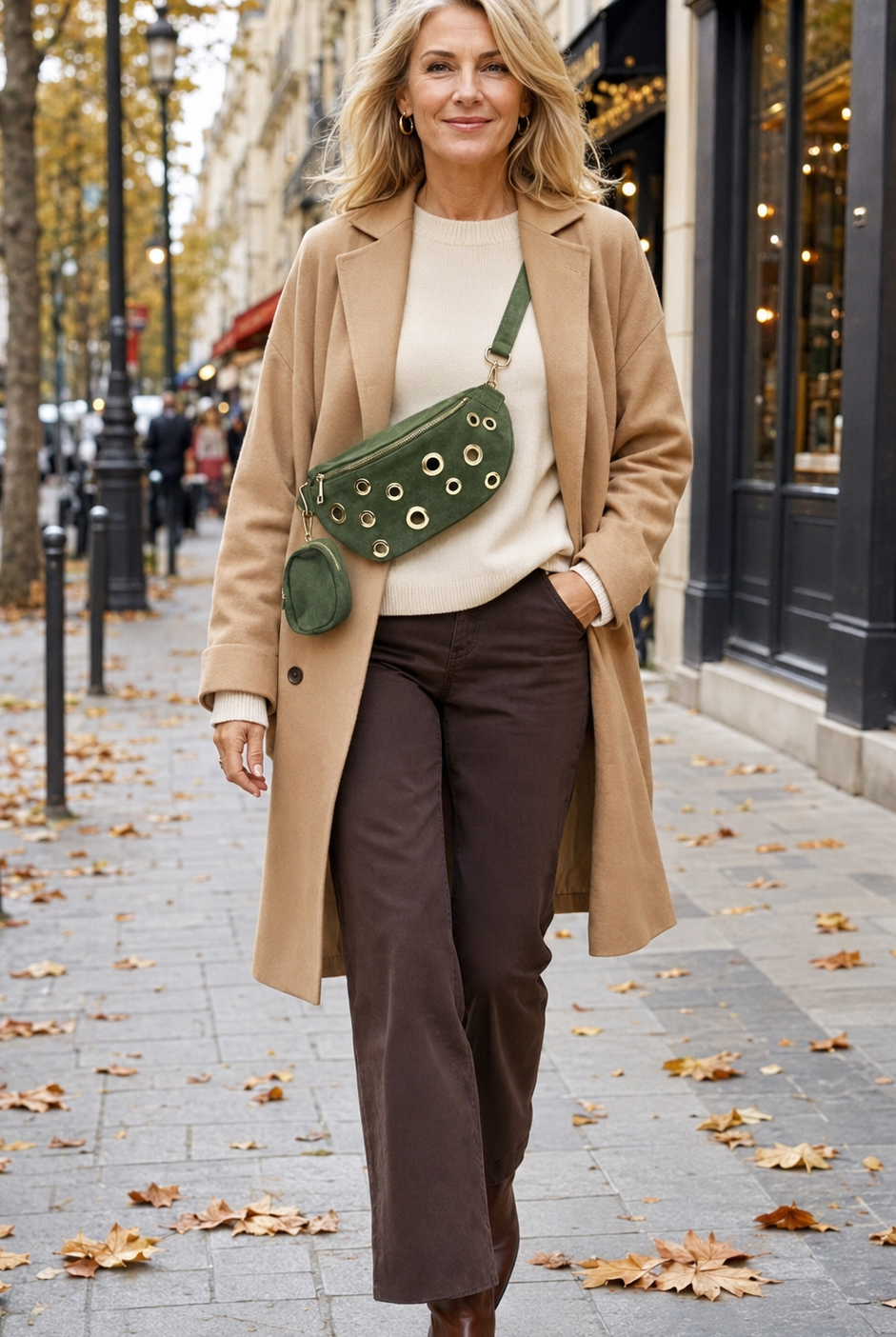 Sac banane en cuir avec oeillets dores et porte-monnaie assorti