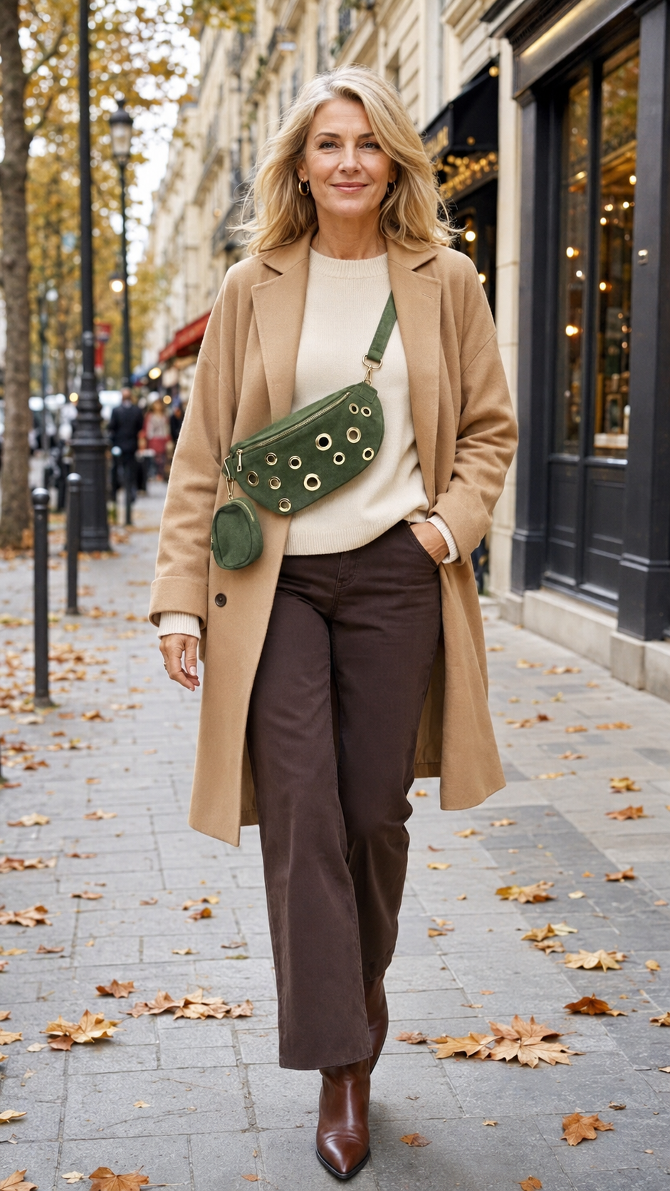 Sac banane en cuir avec oeillets dores et porte-monnaie assorti
