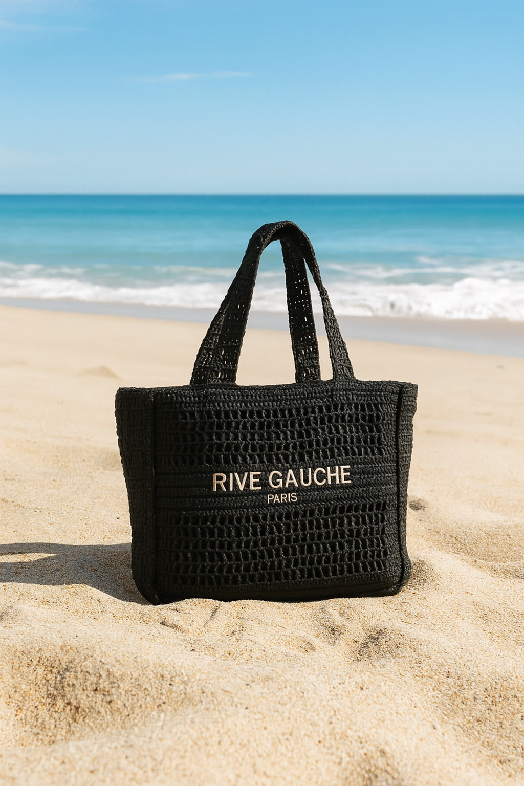 Sac cabas Rive Gauche en raphia noir – Élégance naturelle et format généreux