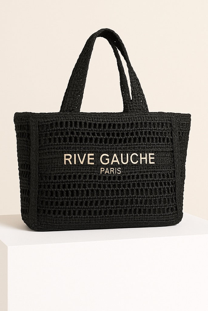 Sac cabas Rive Gauche en raphia noir – Élégance naturelle et format généreux