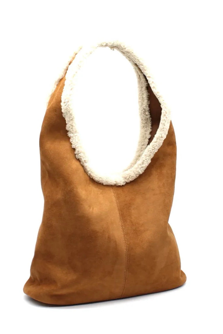 Sac cabas camel effet daim avec pochette amovible femme2