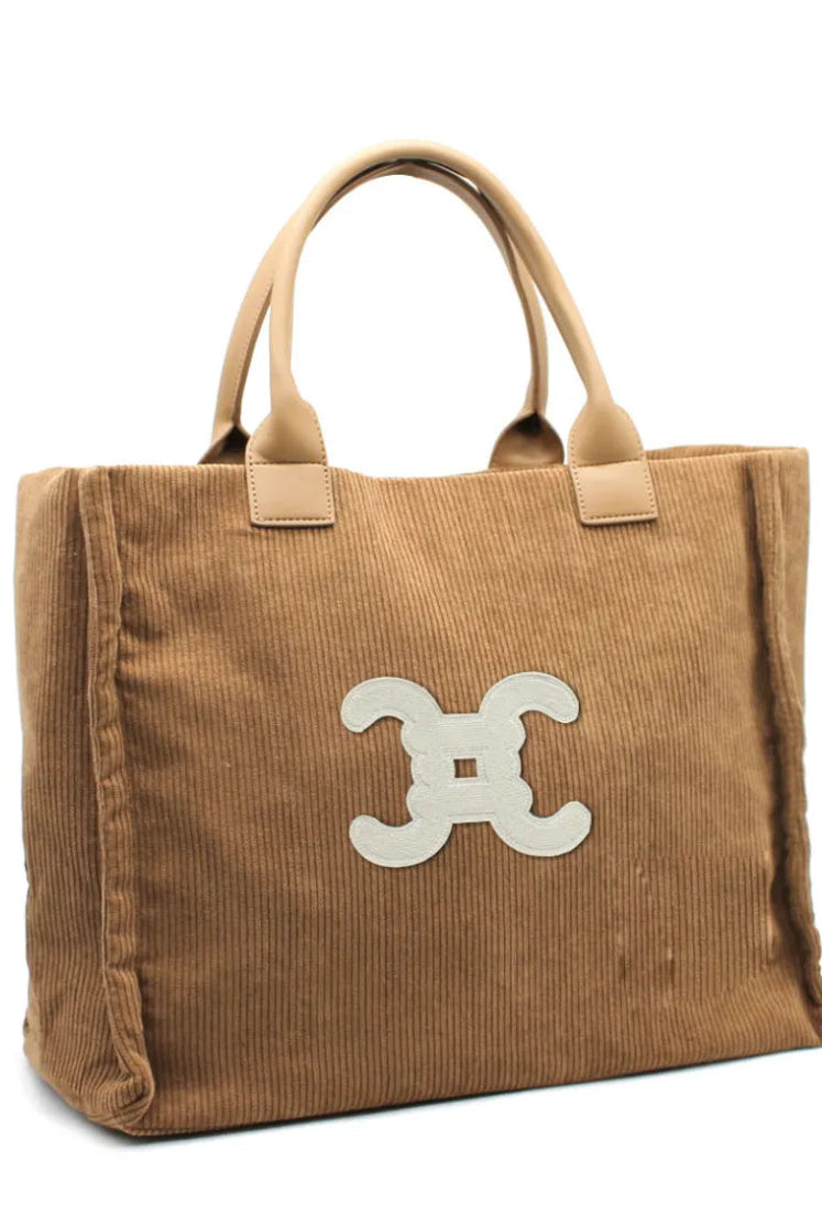 Sac cabas velours double C camel grand modèle