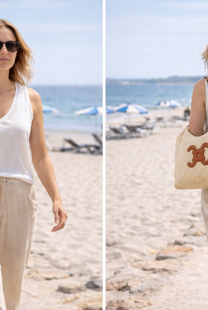 Sac femme paille tresse anse chaine et details cuir camel