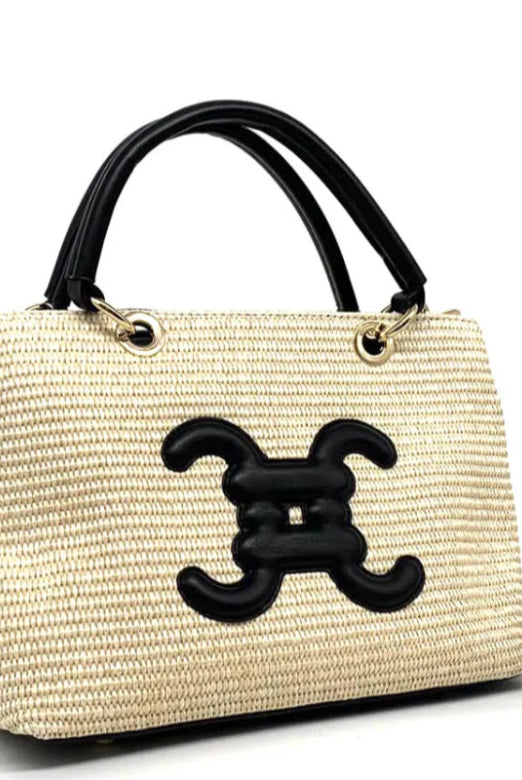 Sac porté main effet raphia crème et noir