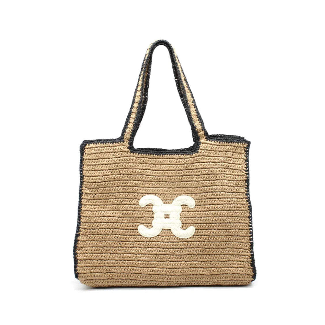 Sac porté épaule en raphia avec double C