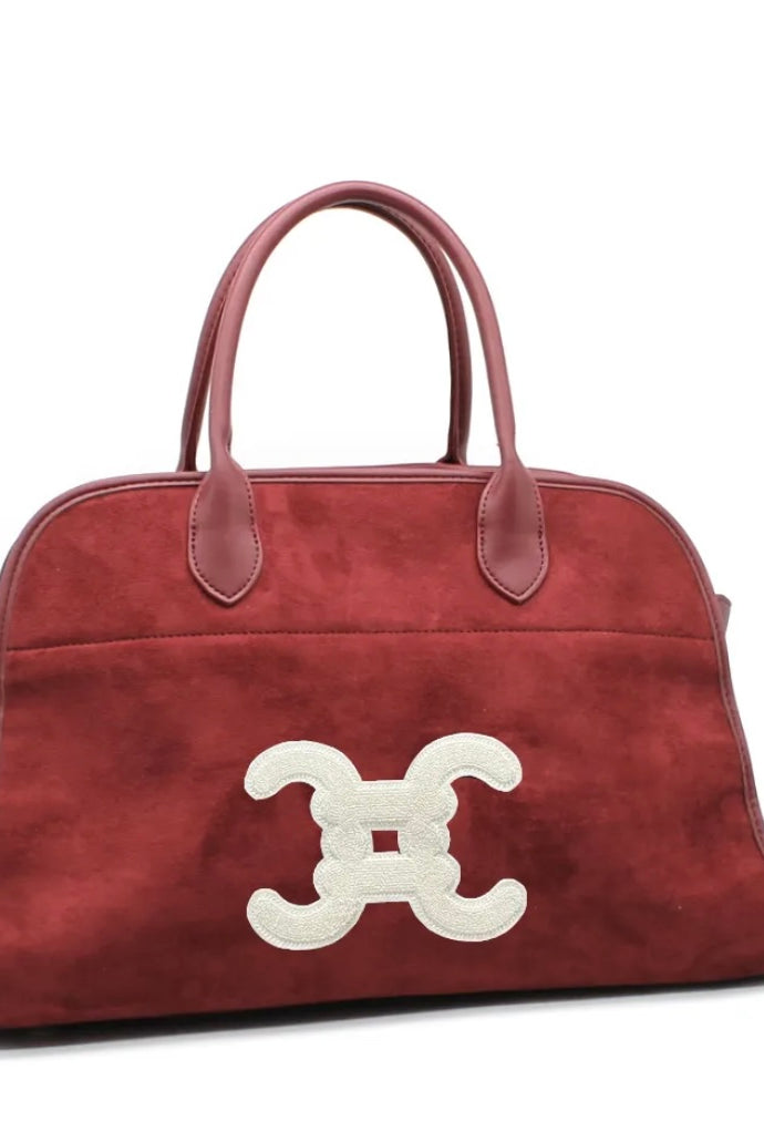 Sac sacoche double C en suédine bordeaux