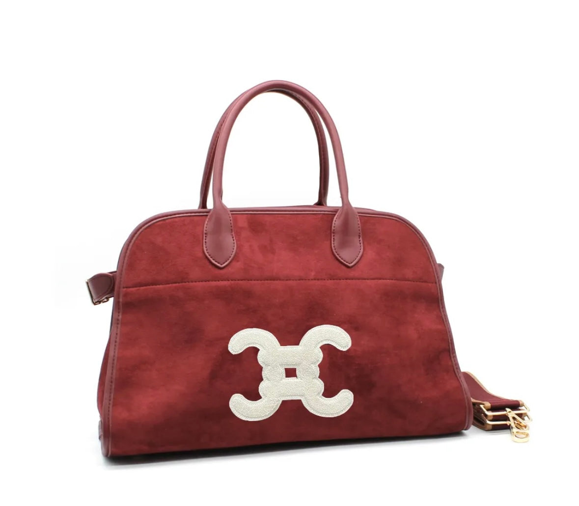 Sac sacoche double C en suédine bordeaux