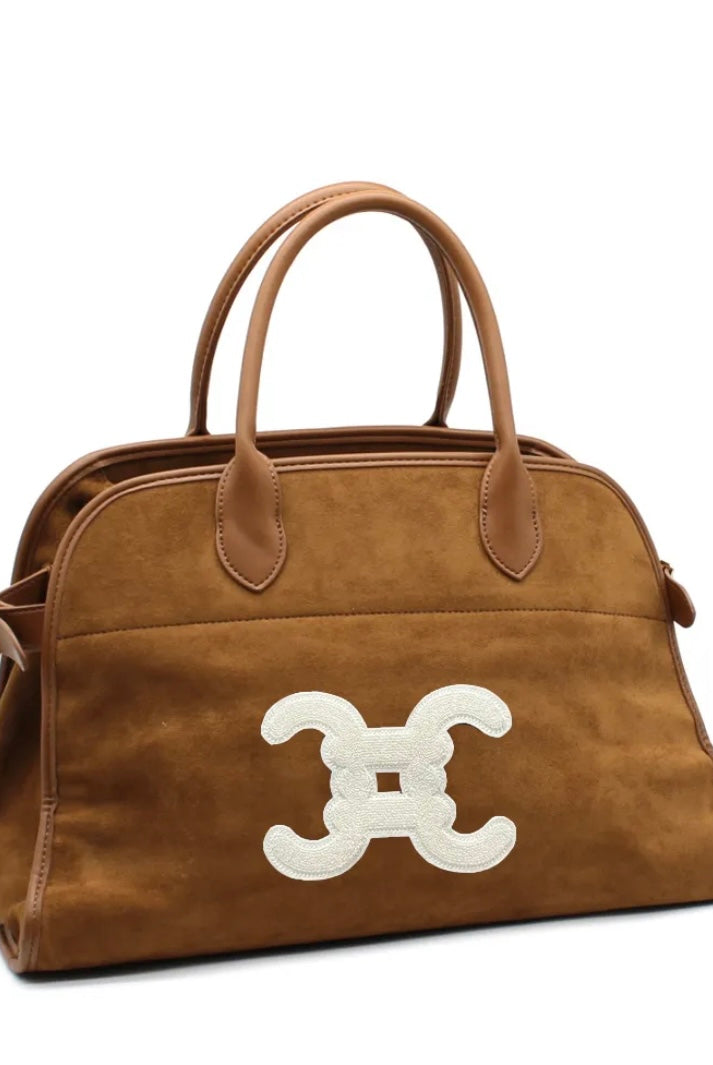 Sac sacoche double C en suédine marron