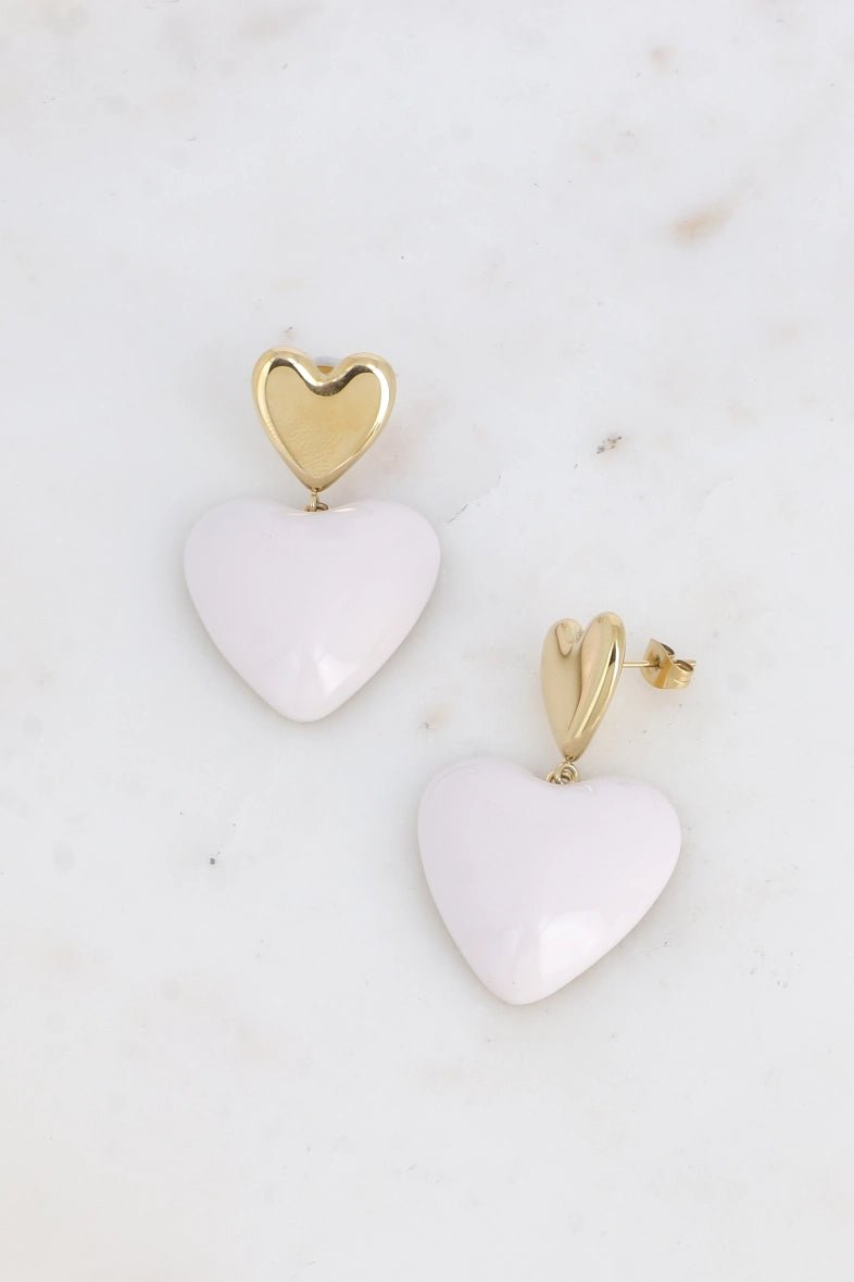 Boucles pendantes Fidji - double coeur, lisse et en émail - La boutique de Nannye