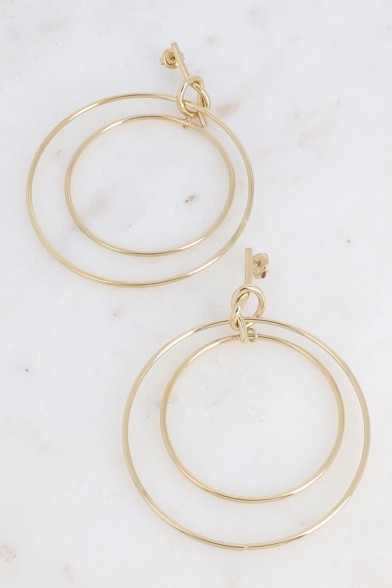 Boucles pendantes Sofia - puce noeud avec 2 anneaux pendants - La boutique de Nannye