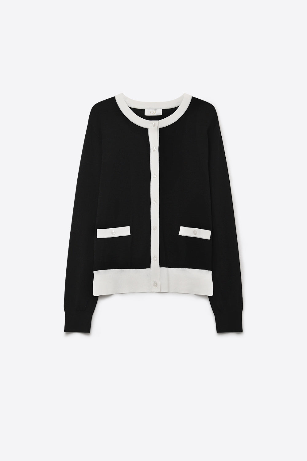 Q2 Cardigan à coupe régulière en maille fine avec bordure contrastée couleur noire