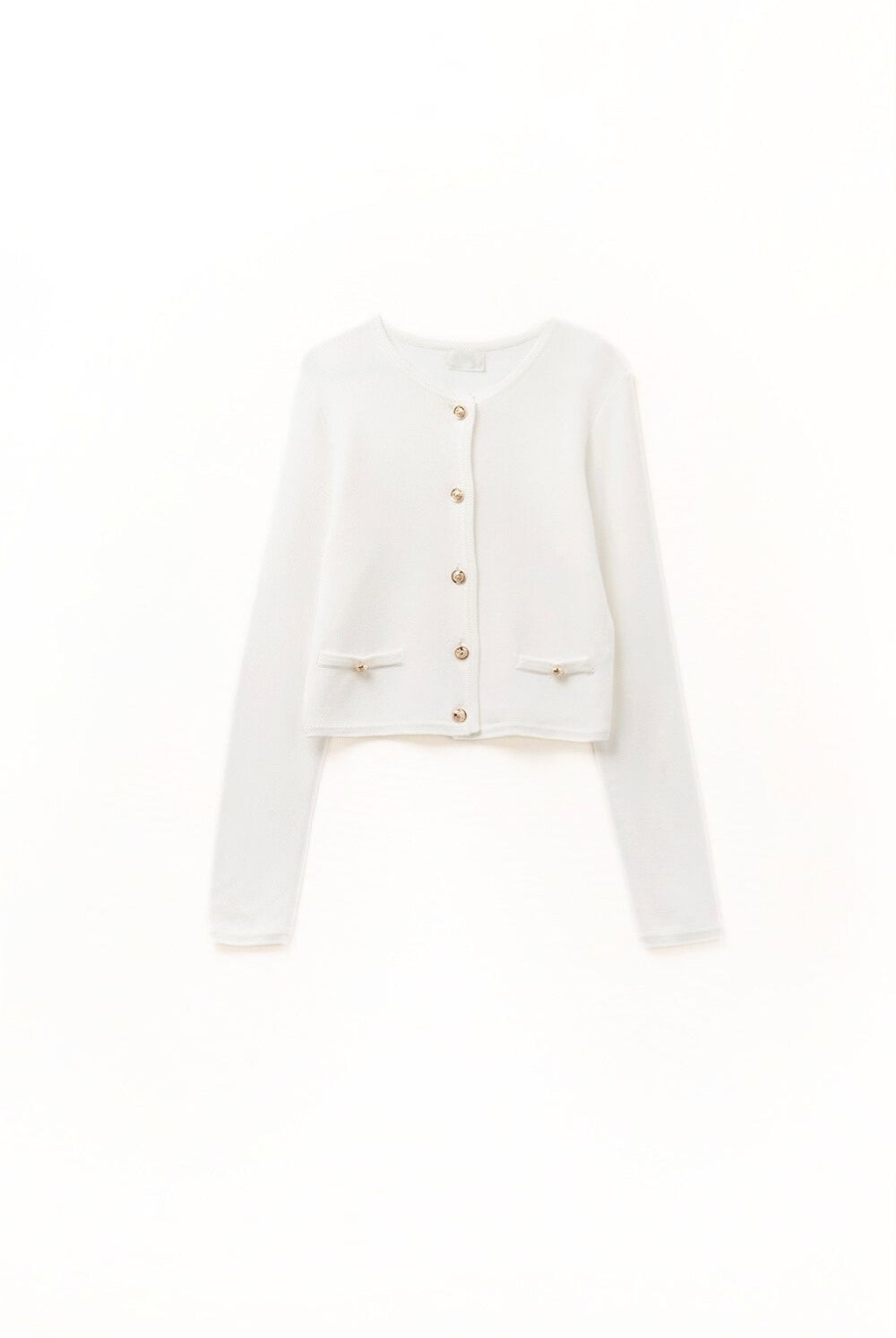 Q2 Cardigan blanc avec boutons dorés