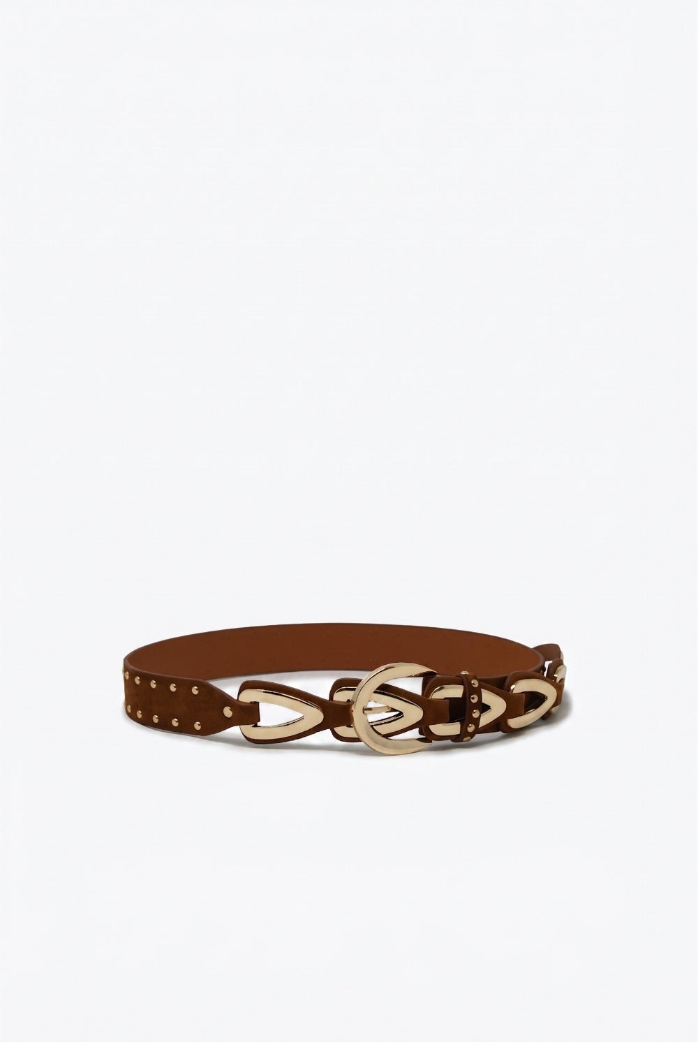 Q2 Ceinture à taille avec boucle western marron en similicuir clouté