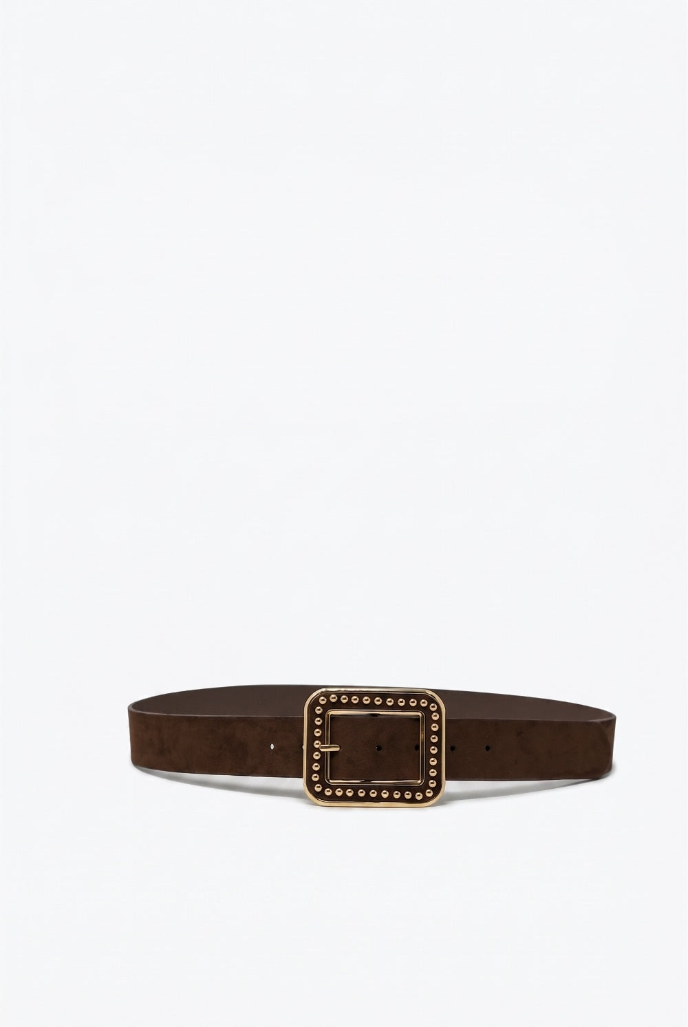 Q2 Ceinture à taille en daim marron avec boucle carrée cloutée en or