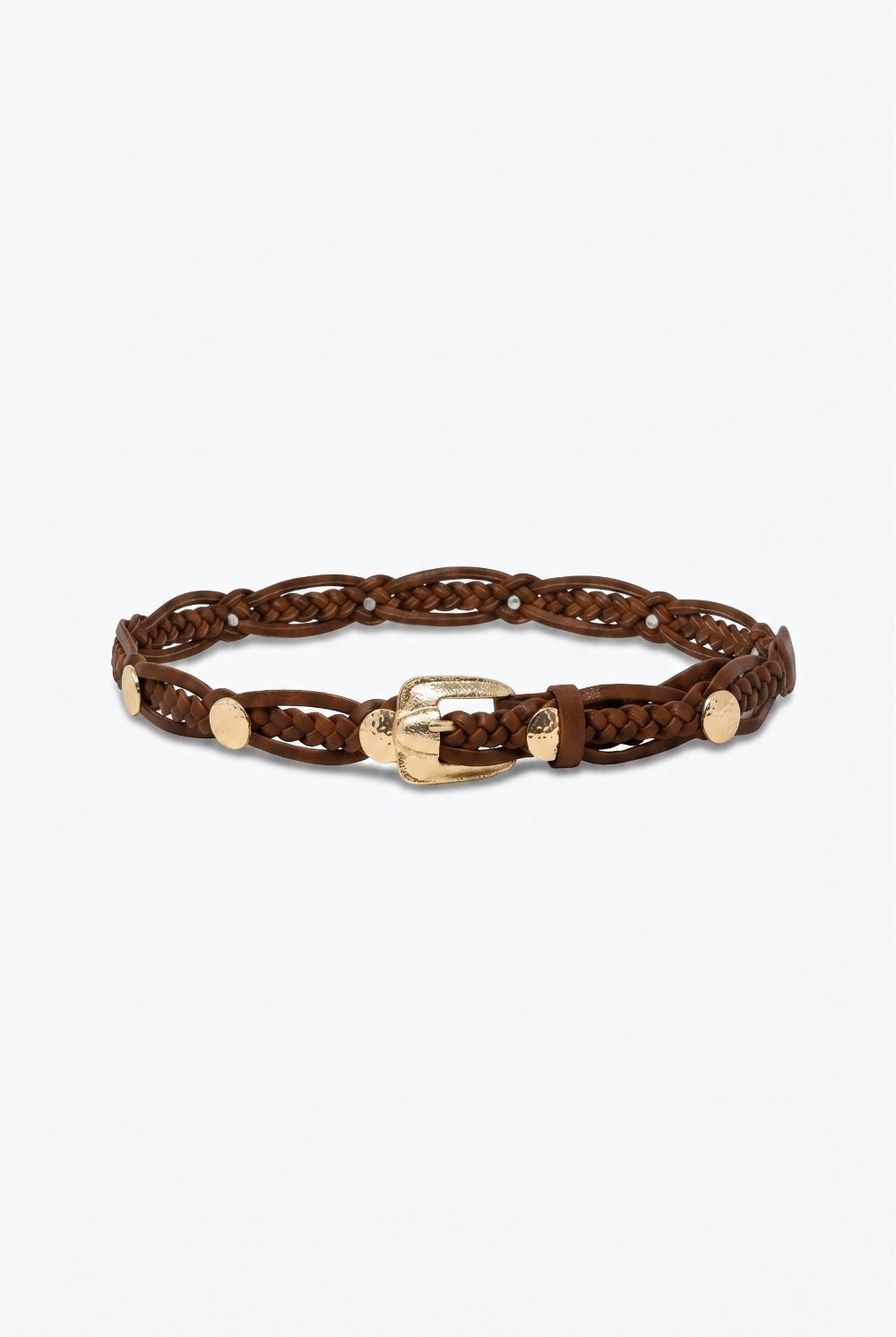 Q2 Ceinture marron en faux cuir tressé avec détail de boucle dorée