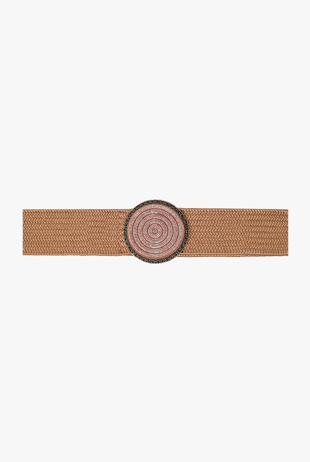 Q2 Ceinture tissée rose avec boucle ronde avec strass