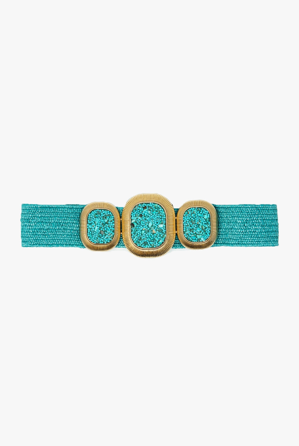 Q2 Ceinture tissée turquoise avec boucle rectangulaire et perles