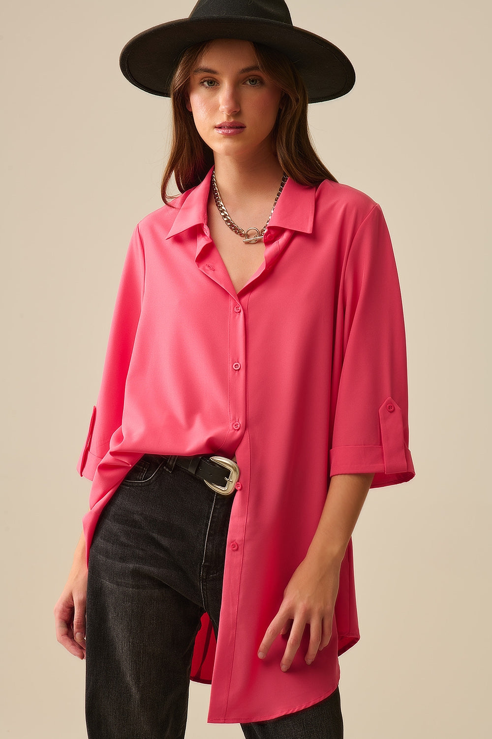Q2 Chemise maxi en tissu très doux et léger de couleur corail