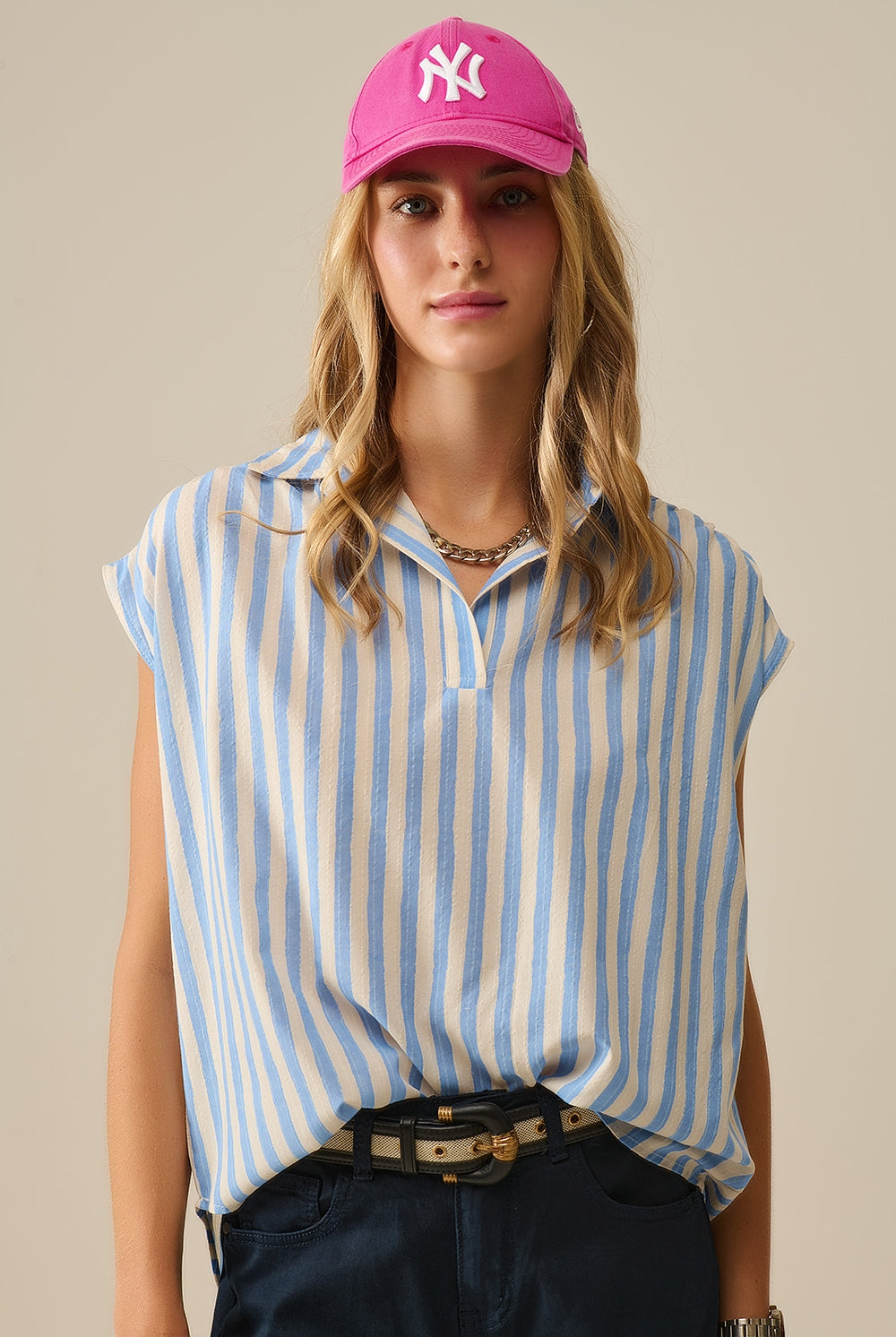 Q2 Chemisier rayé à manches tombantes bleu