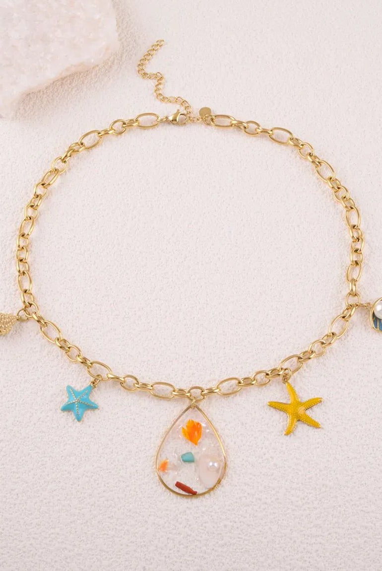 Collier à breloques Summer en résine et acier - La boutique de Nannye