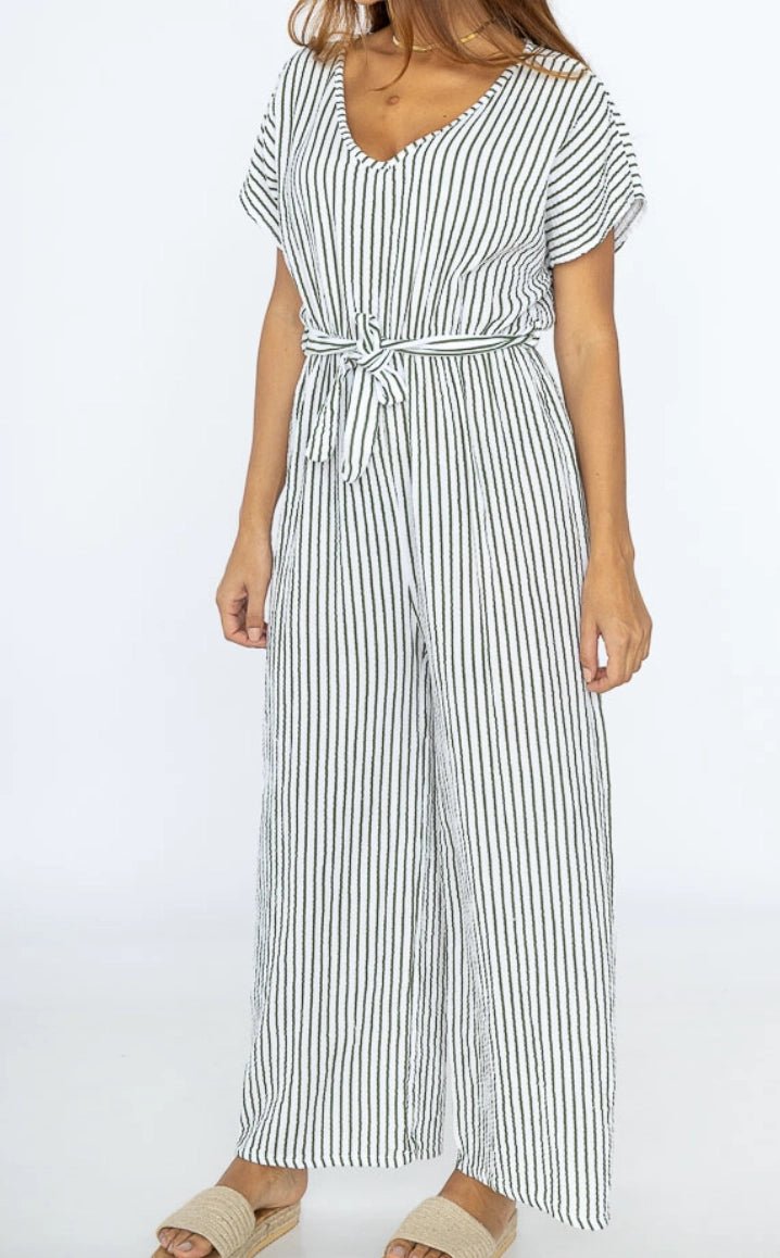 Combinaison pantalon rayée vert Justine - La boutique de Nannye