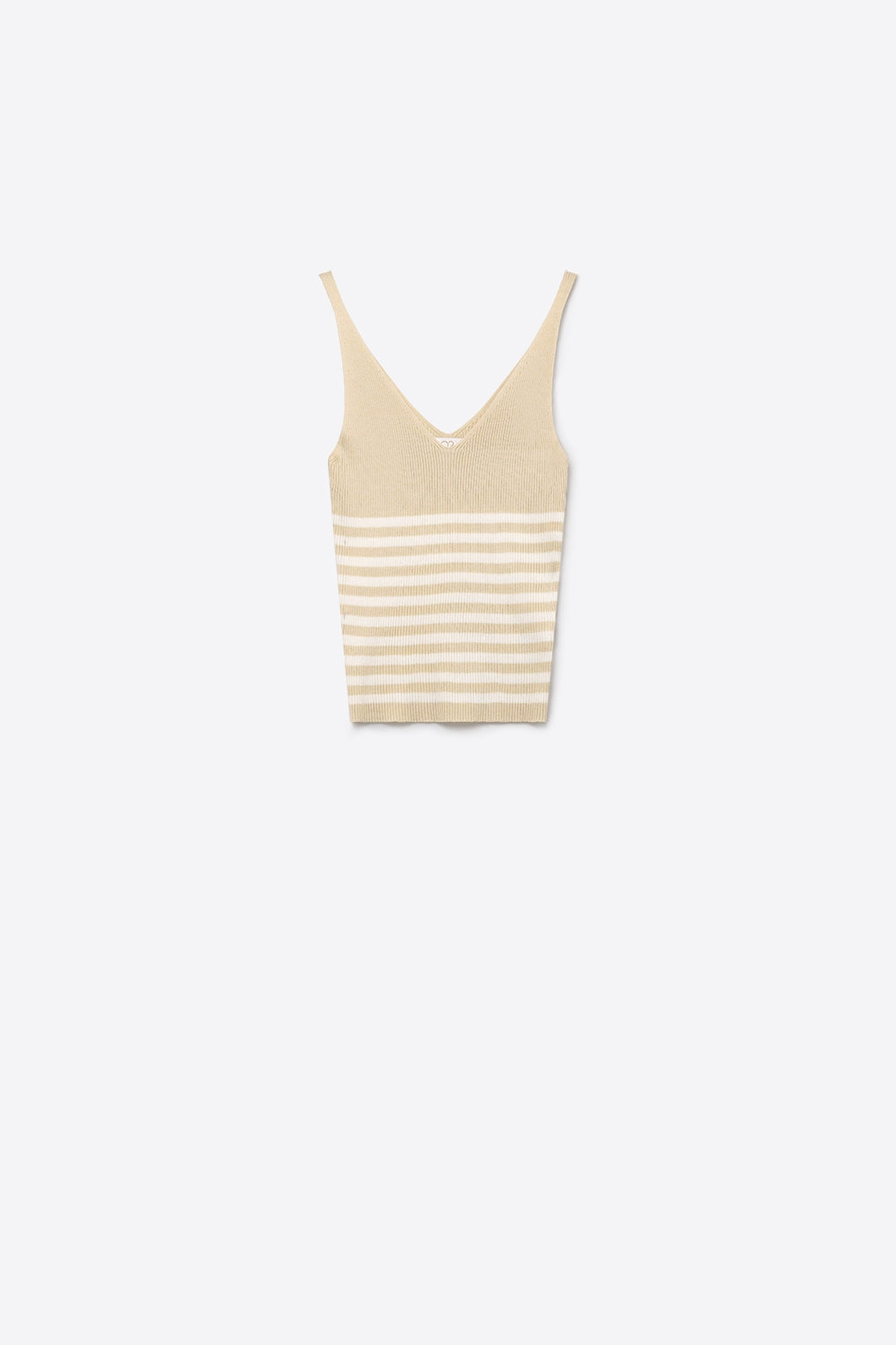 Q2 Débardeur ajusté à col en V en maille côtelée à rayures beige