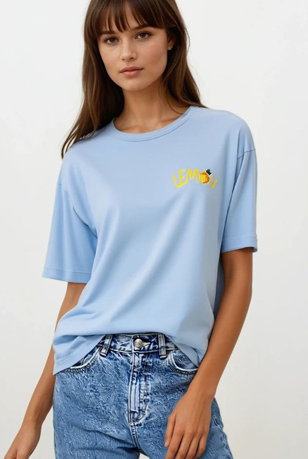 Q2 Fabriqué en Italie t-shirt bleu avec motif de citron