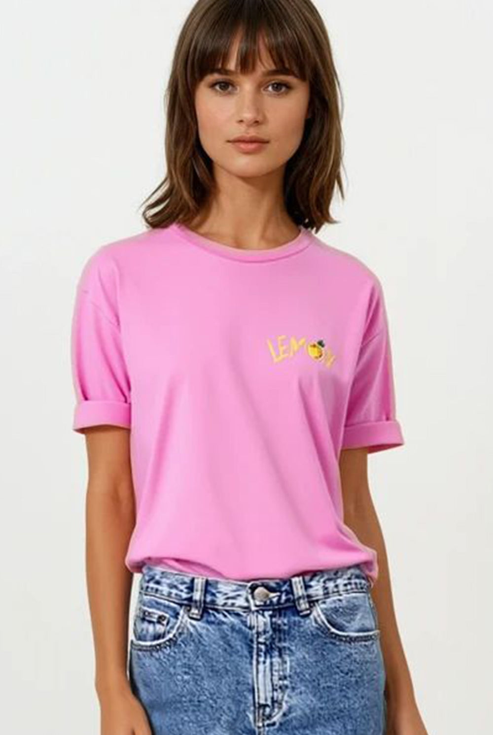 Q2 Fabriqué en Italie t-shirt rose avec motif citron