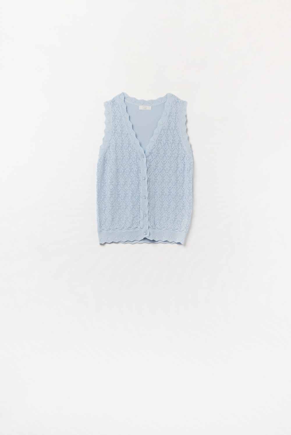 Q2 Gilet en maille pointelle avec bords festonnés en bleu bébé