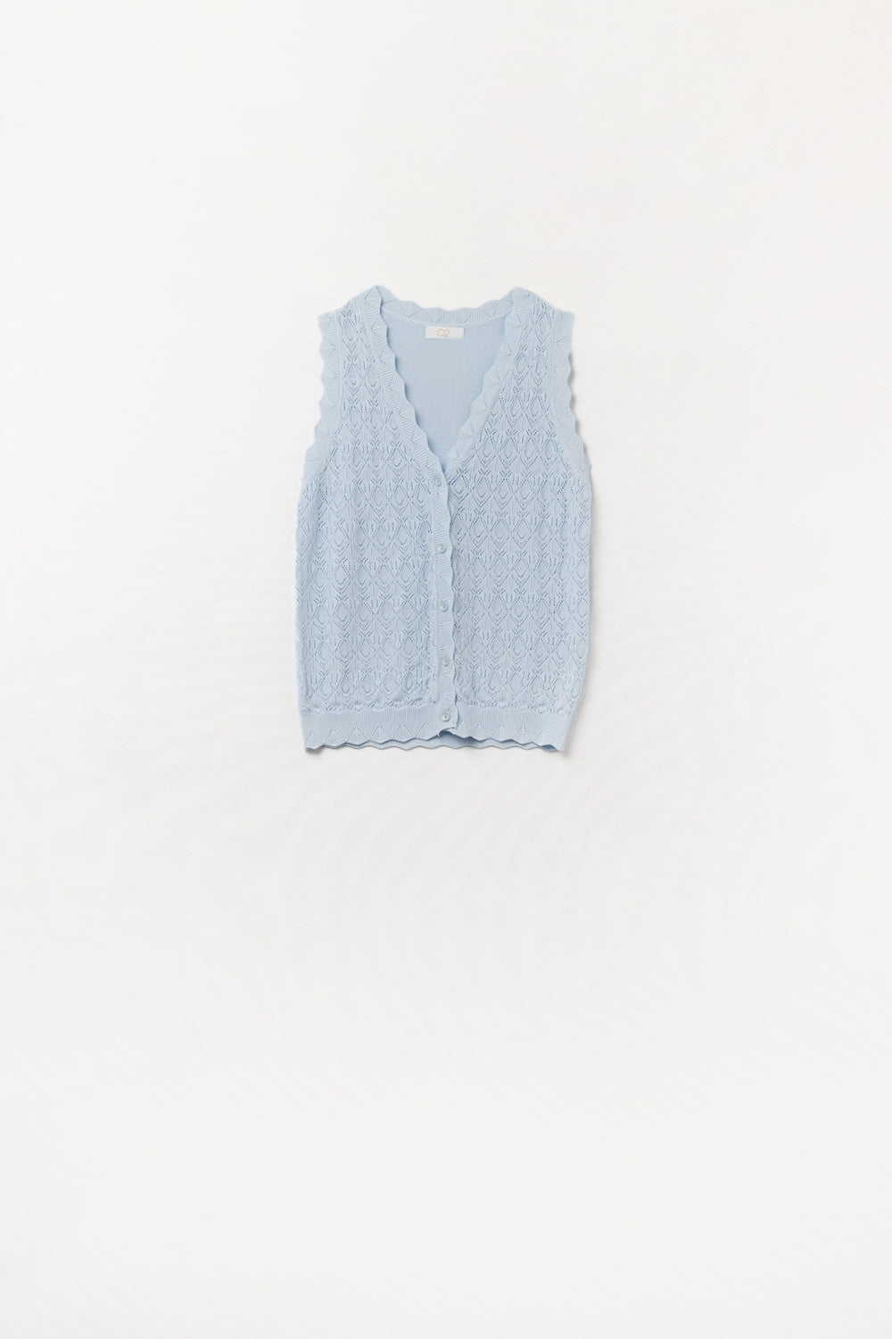 Q2 Gilet en maille pointelle avec bords festonnés en bleu bébé