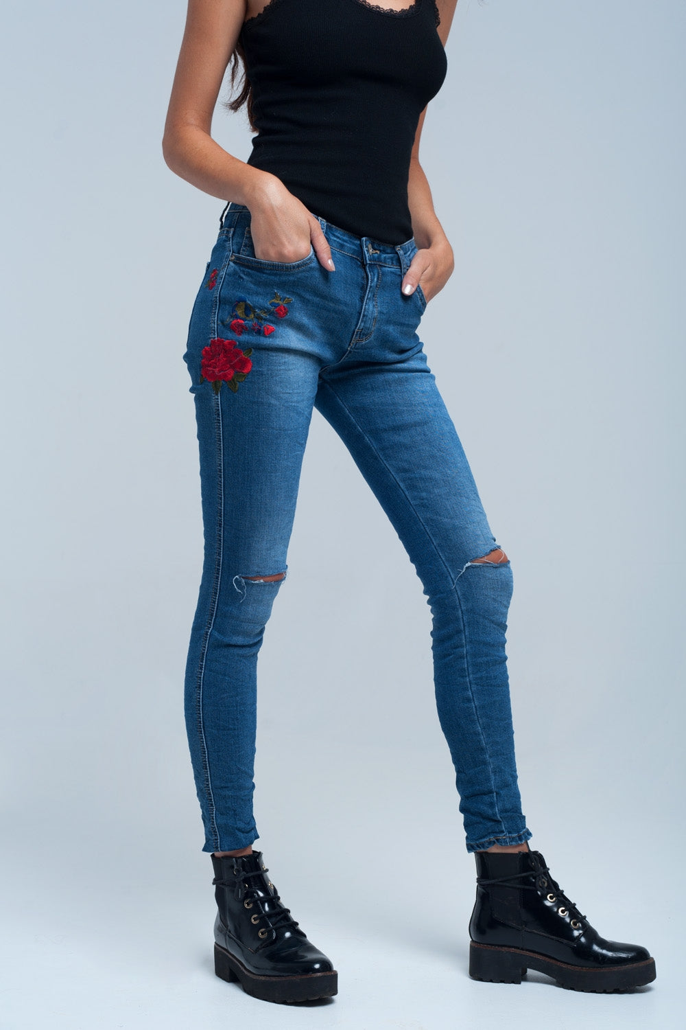 Q2 Jean Skinny denim brodé