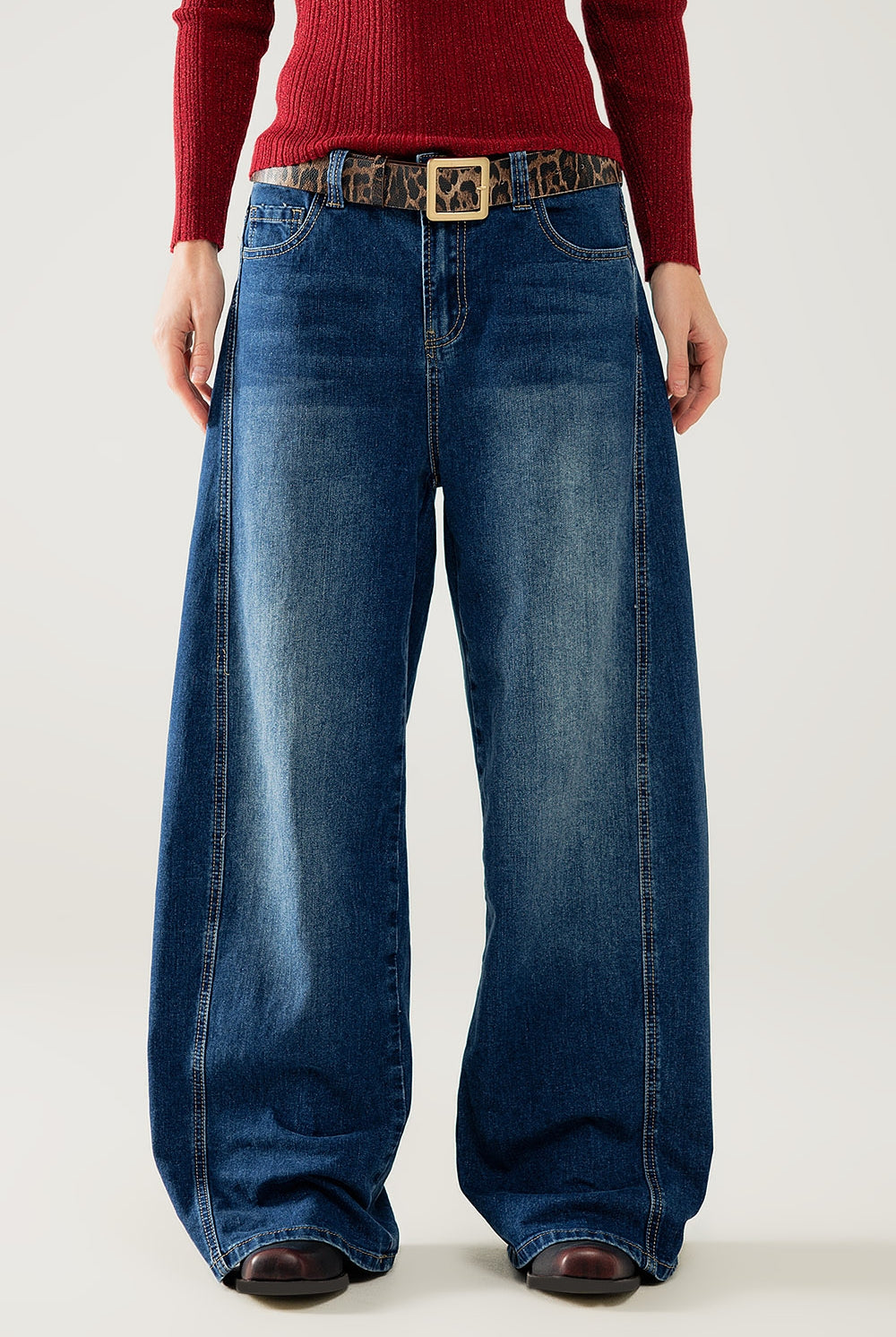 Q2 jeans ballon baggy en délavage moyen