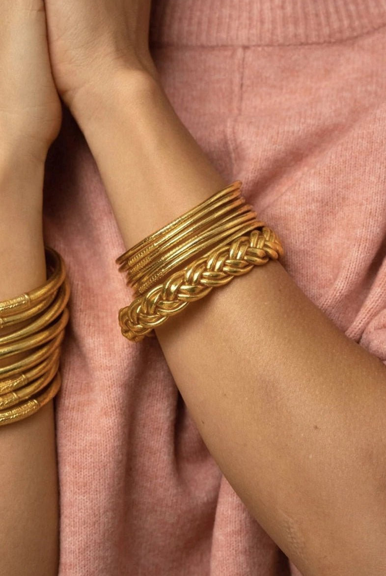 Jonc BOUDDHISTE Souple Transparent avec Feuilles Dorées - La boutique de Nannye