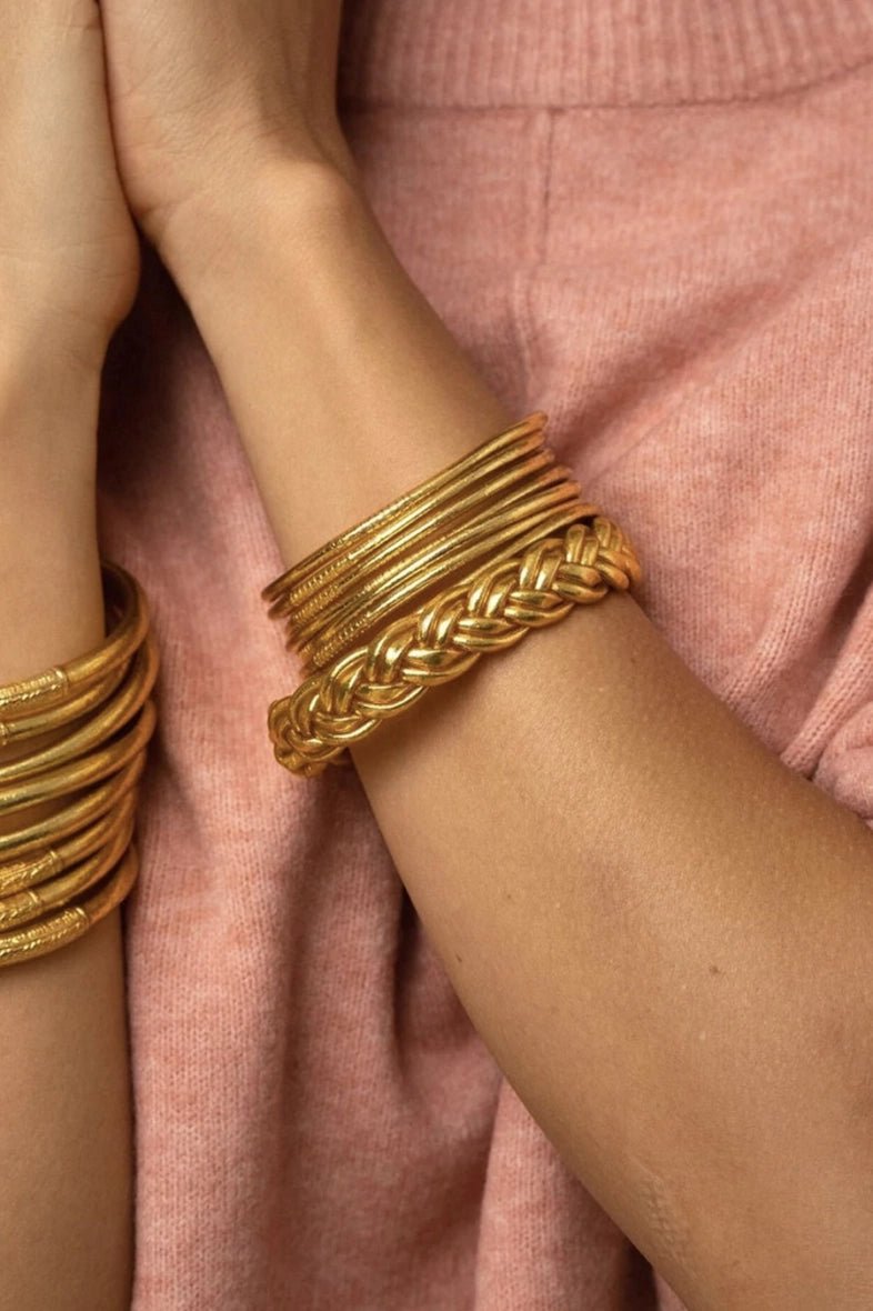 Jonc BOUDDHISTE Souple Transparent avec Feuilles Dorées - La boutique de Nannye