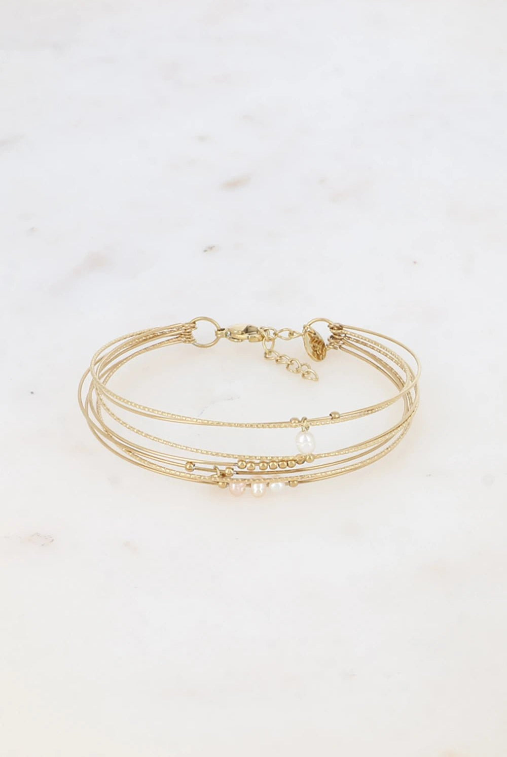 Jonc Telma - semainier, 7 anneaux striés, lisses avec pierres naturelles - La boutique de Nannye