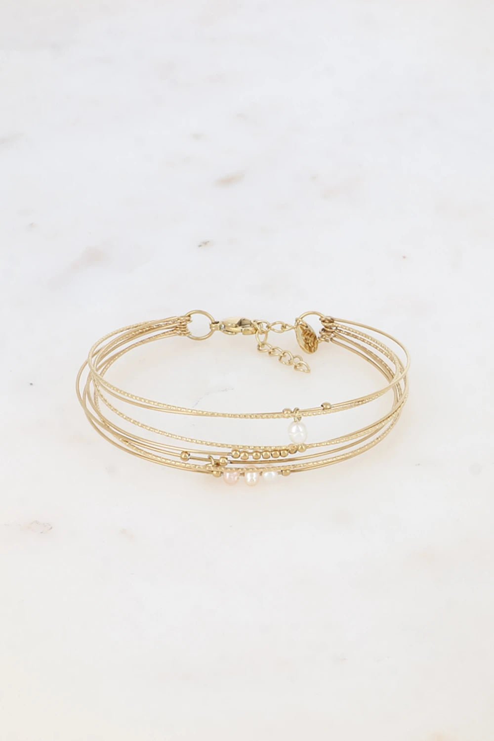 Jonc Telma - semainier, 7 anneaux striés, lisses avec pierres naturelles - La boutique de Nannye