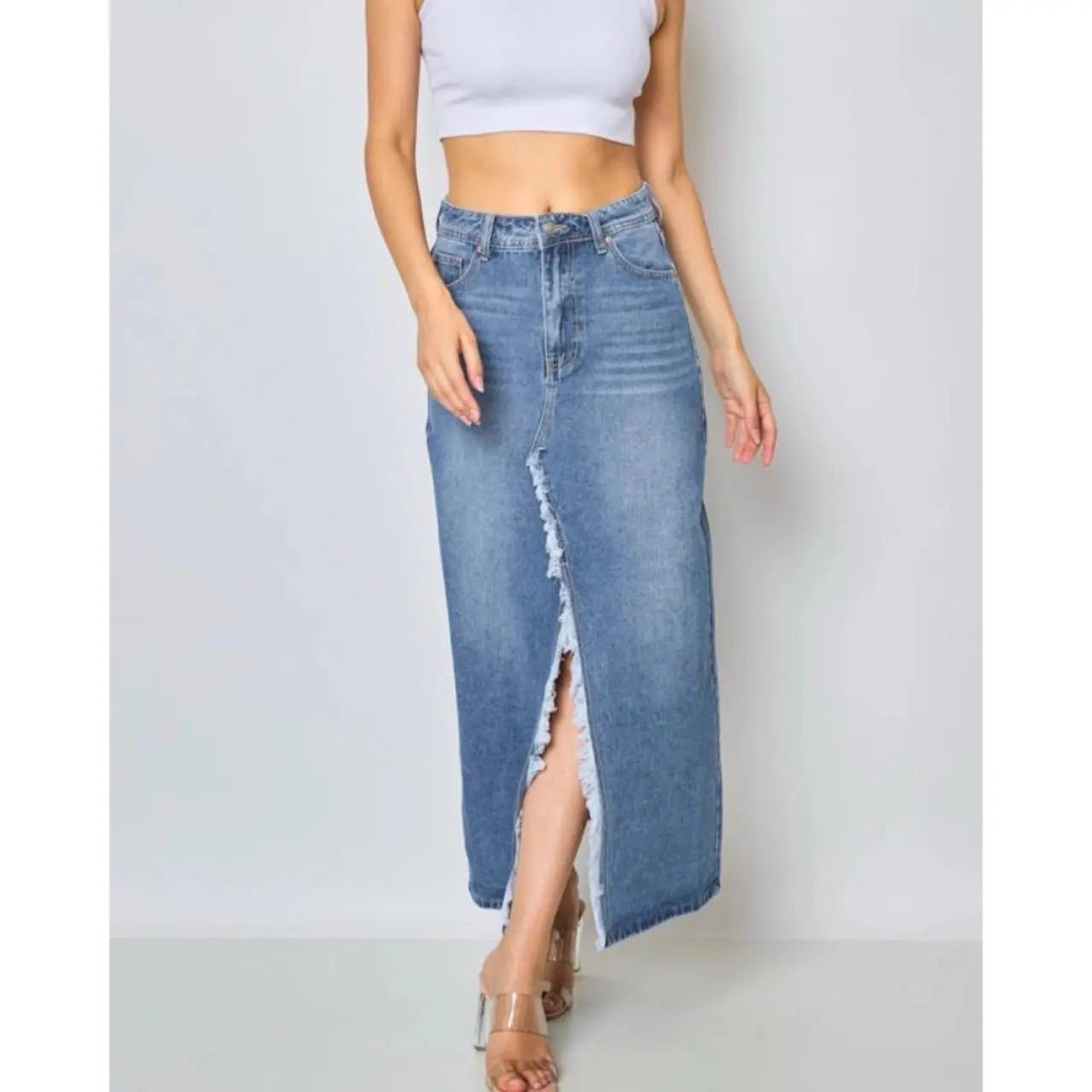 Jupe longue en jean Clarisse - La boutique de Nannye