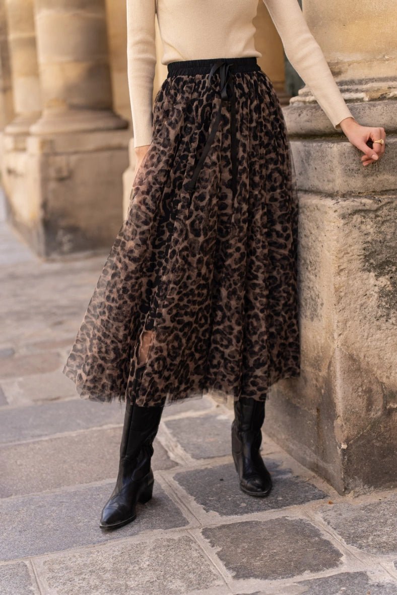 Jupe longue en tulle leopard Choklate - La boutique de Nannye