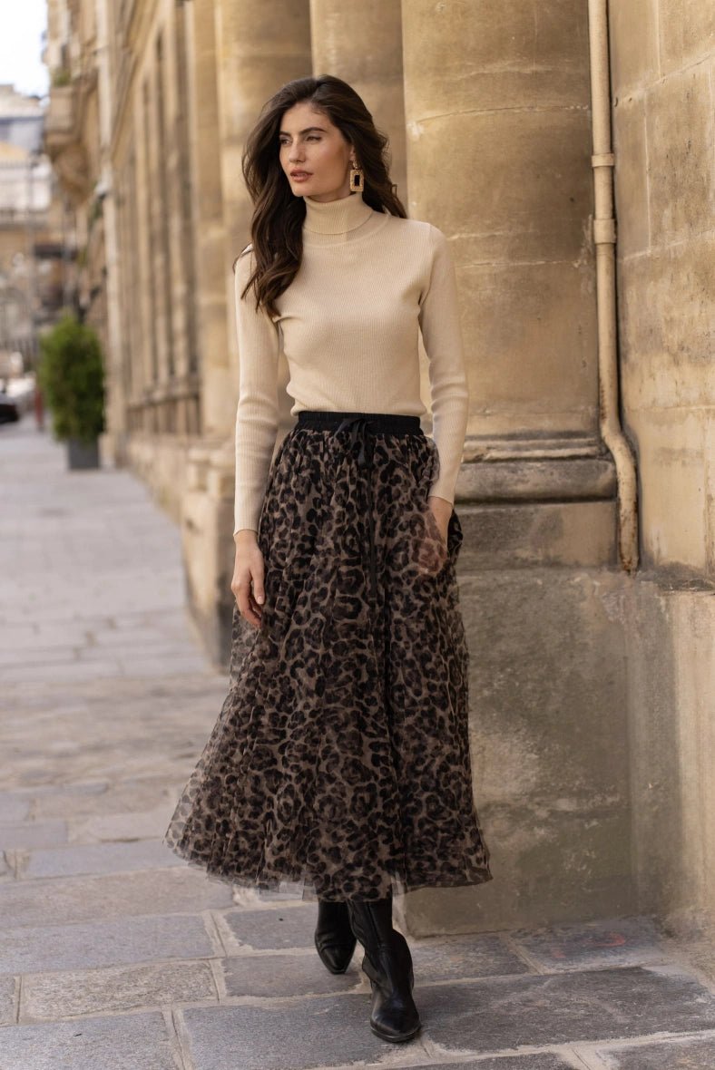 Jupe longue en tulle leopard Choklate - La boutique de Nannye