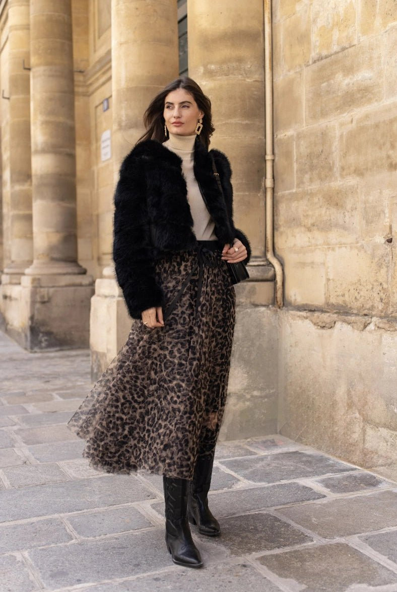 Jupe longue en tulle leopard Choklate - La boutique de Nannye