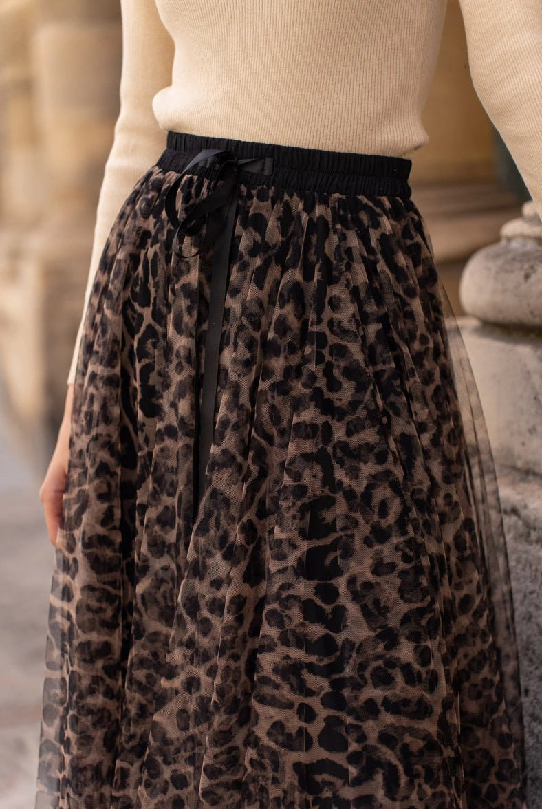 Jupe longue en tulle leopard Choklate - La boutique de Nannye