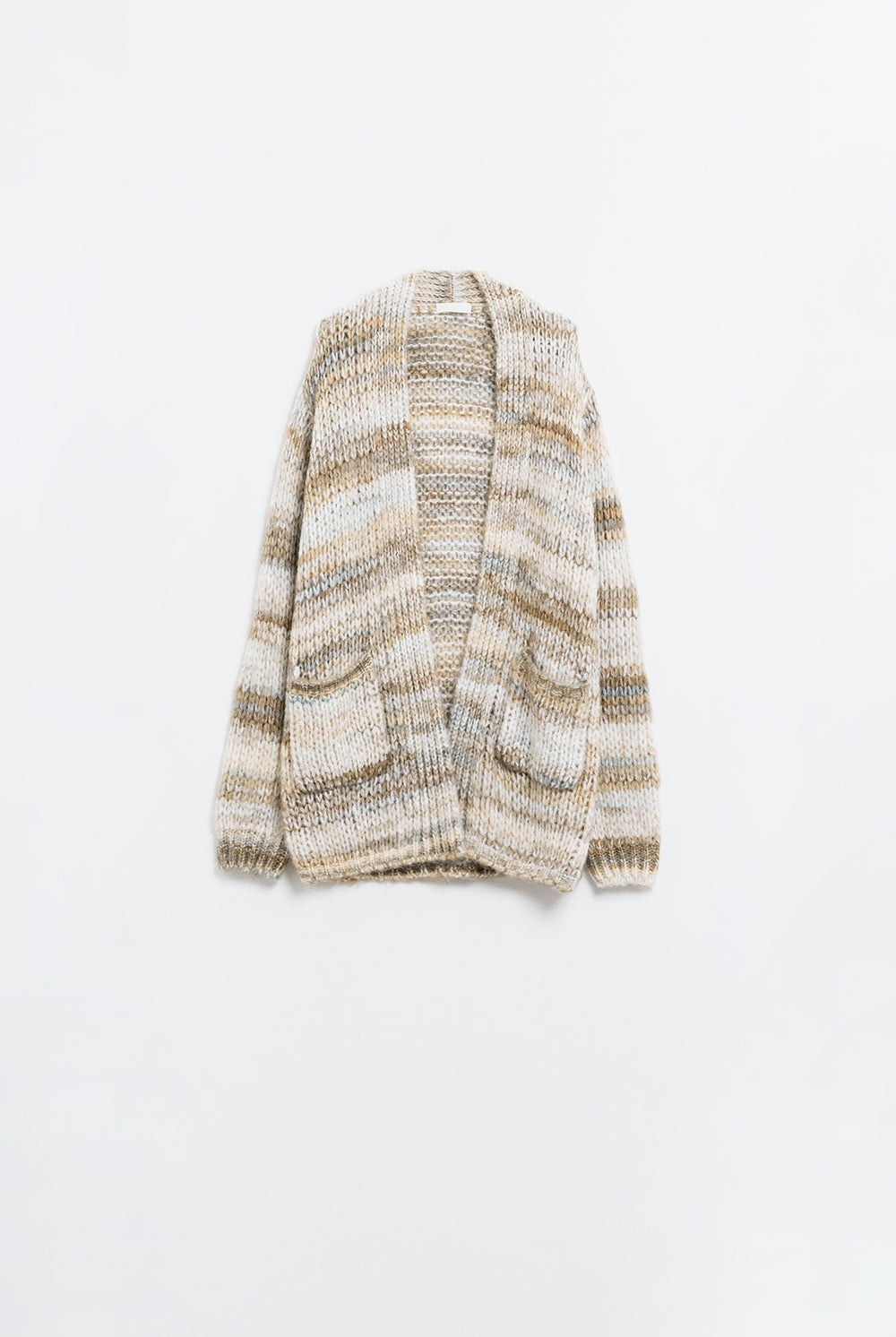 Q2 Long cardigan oversize à rayures chinées avec poches