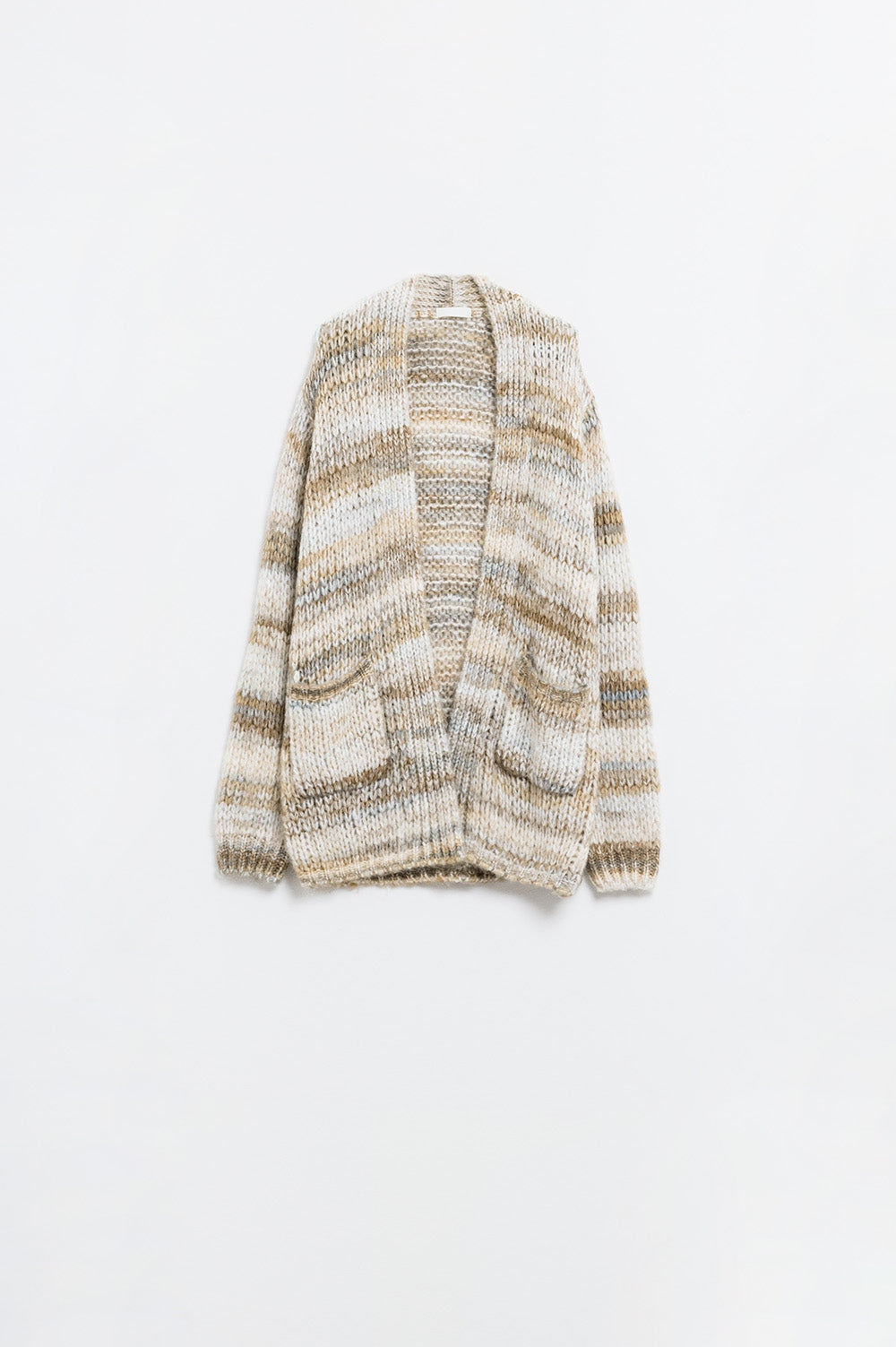 Q2 Long cardigan oversize à rayures chinées avec poches