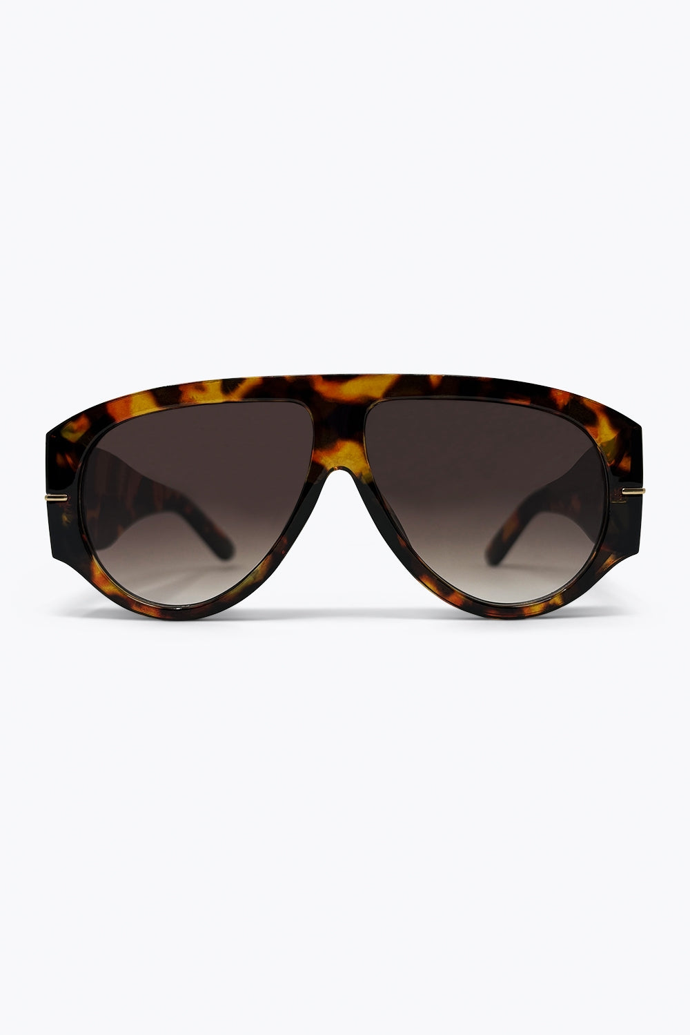 Q2 Lunettes de soleil à large visière avec monture épaisse imprimée écaille de tortue marron